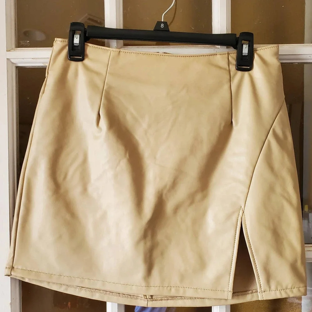 REWASH | Womens Pleather Vegan Tan Slit Skirt Size Medium NWT